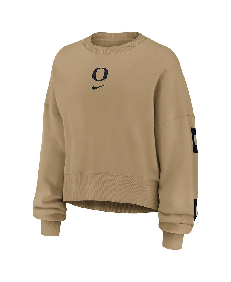 Nike Women'sTan Oregon Ducks Oversized Phoenix 2-Hit Pullover Sweatshirt