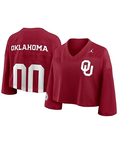 Jordan Women'sCrimson Oklahoma Sooners Cropped Mesh Dri-fit Fashion Jersey