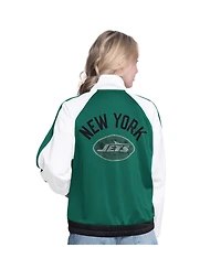 G-iii 4Her by Carl Banks Women's White/Green New York Jets Rally Rhinestone Full-Zip Track Jacket
