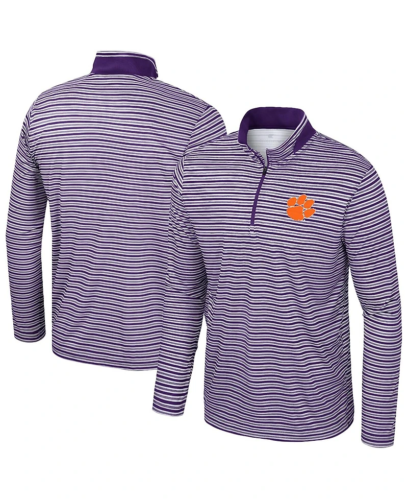 Colosseum Men'sPurple Clemson Tigers Striped Quarter-Zip Hoodie