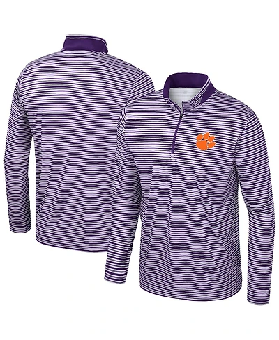 Colosseum Men'sPurple Clemson Tigers Striped Quarter-Zip Hoodie