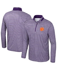 Colosseum Men'sPurple Clemson Tigers Striped Quarter-Zip Hoodie