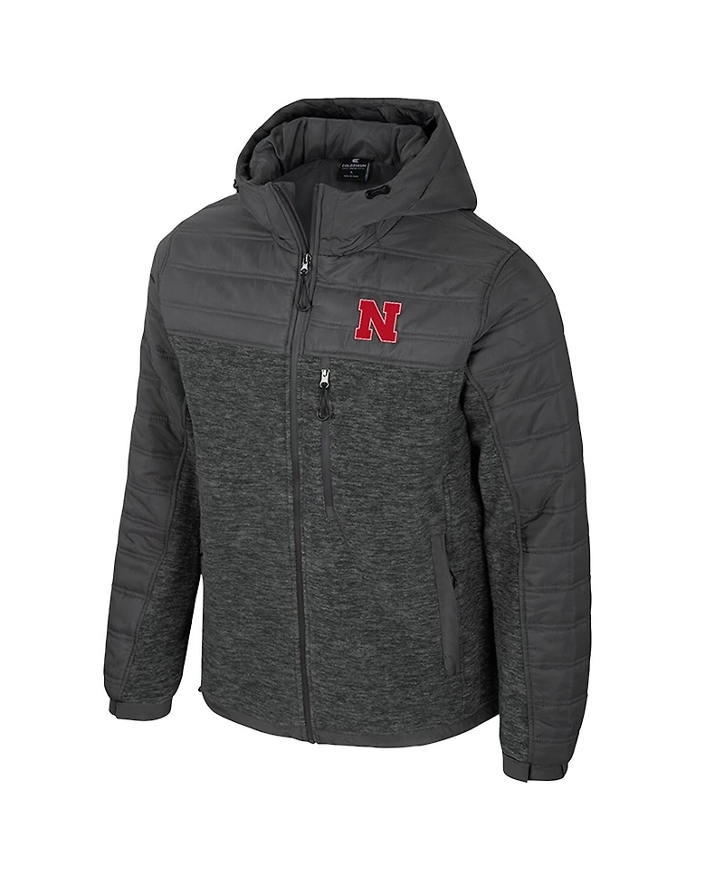 Colosseum Men's Charcoal Nebraska Huskers Nightman Full-Zip Hoodie Puffer Jacket
