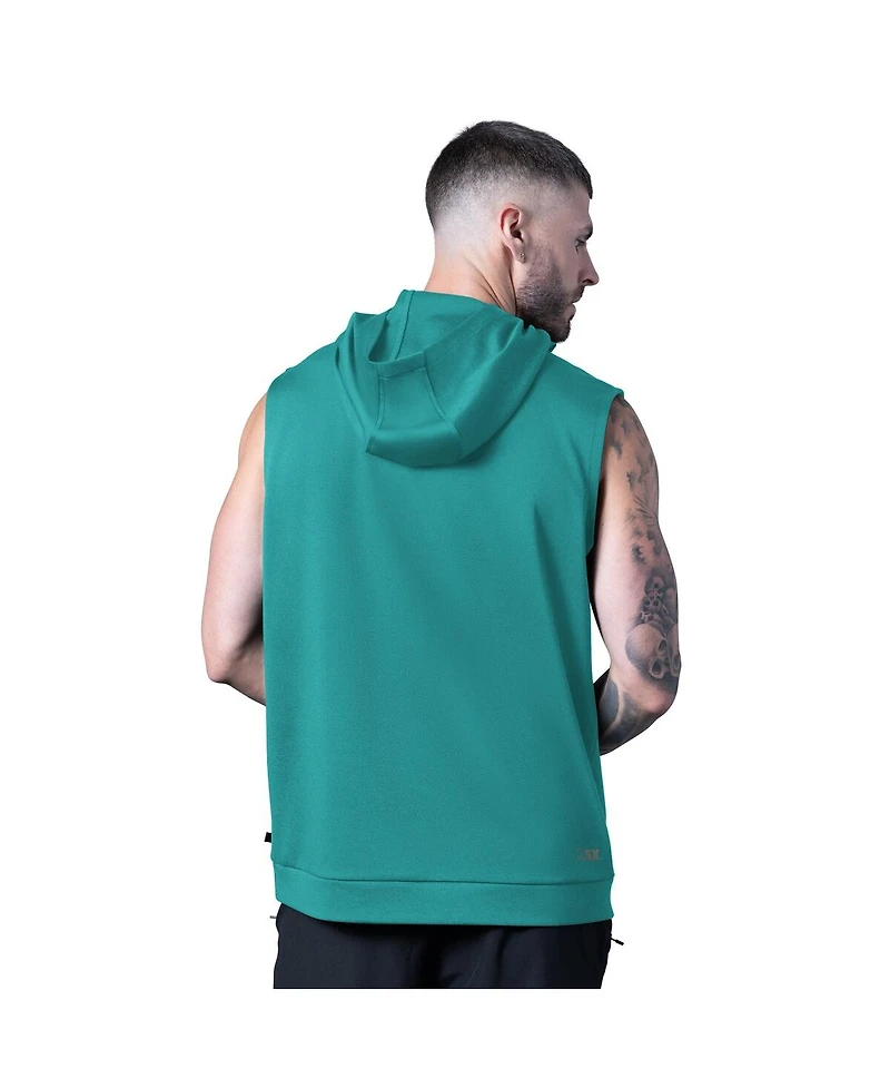 Msx by Michael Strahan Men's Aqua Miami Dolphins Tri-Blend Rebound Sleeveless Hoodie