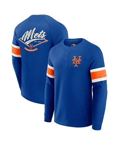 Fanatics Men's Darius Rucker Collection by Royal New York Mets Waffle-Knit Raglan Long Sleeve Henley T-Shirt