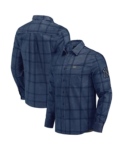 Fanatics Men's Darius Rucker Collection by Navy New York Yankees Thin Wale Corduroy Plaid Button Up Shirt