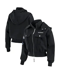 Wear by Erin Andrews Women's Black Dallas Cowboys Patch Pocket Cropped Full-Zip Bomber Jacket