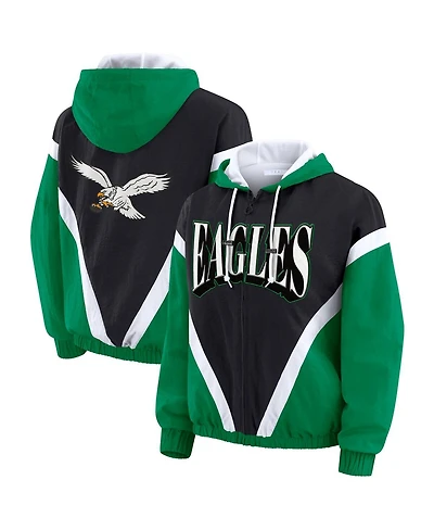 Wear by Erin Andrews Women's Kelly Green/Black Philadelphia Eagles Plus Retro Crinkle Full-Zip Windbreaker Jacket
