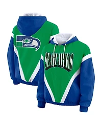 Wear by Erin Andrews Women's Kelly Green/Royal Seattle Seahawks Plus Retro Crinkle Full-Zip Windbreaker Jacket