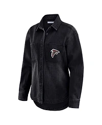 Wear by Erin Andrews Women's Black Atlanta Falcons Washed Oversized Denim Full-Snap Shacket