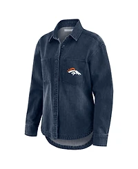Wear by Erin Andrews Women's Denim Denver Broncos Washed Oversized Full-Snap Shacket