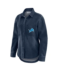 Wear by Erin Andrews Women's Denim Detroit Lions Washed Oversized Full-Snap Shacket