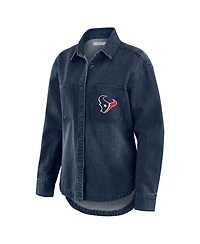 Wear by Erin Andrews Women's Denim Houston Texans Washed Oversized Full-Snap Shacket