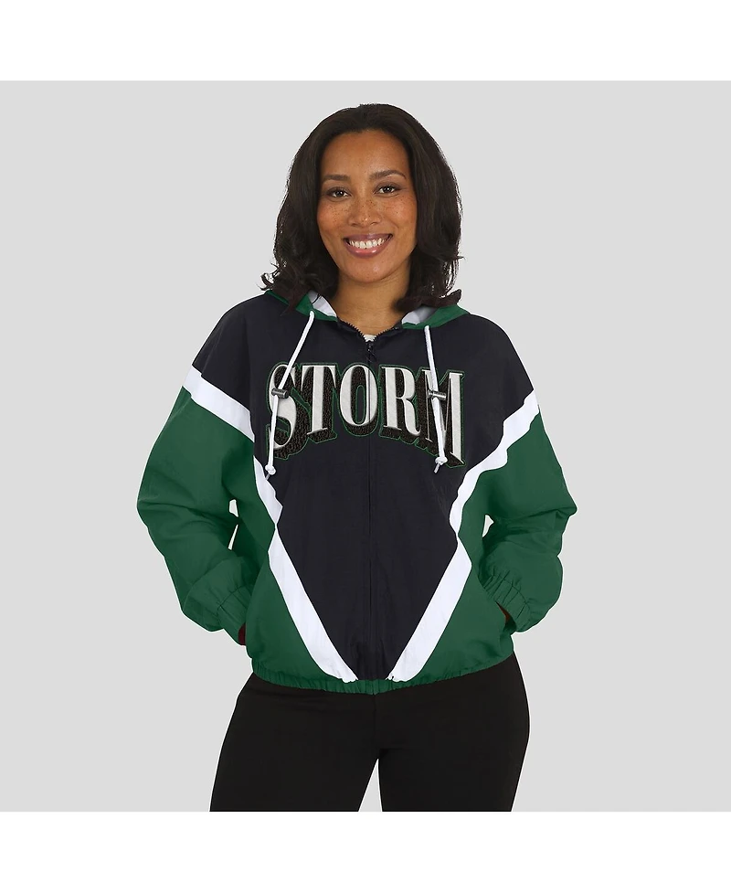 Wear by Erin Andrews Women'sGreen/Black Seattle Storm Color Block Full-Zip Hoodie Windbreaker Jacket