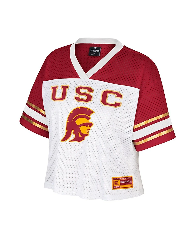 Colosseum Women's White Usc Trojans Treasure Cropped Football Jersey