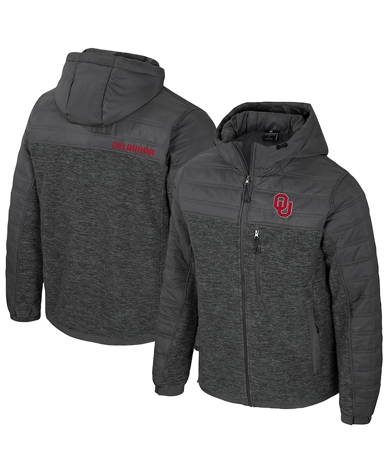 Colosseum Men's Charcoal Oklahoma Sooners Nightman Full-Zip Hoodie Puffer Jacket