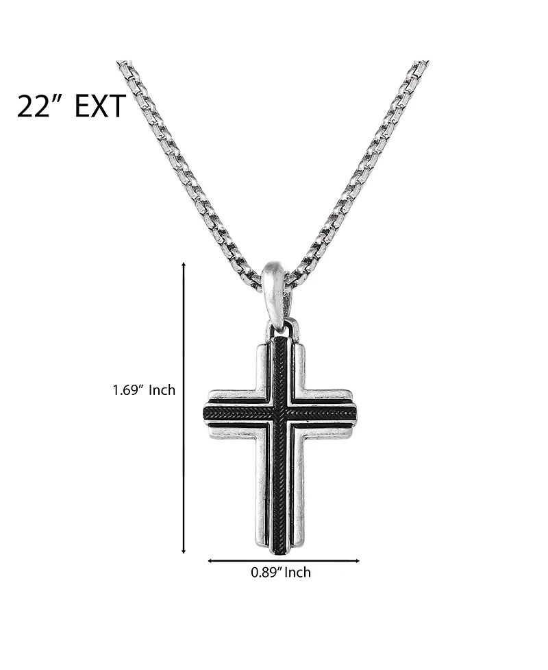 Lucky Brand Stainless Steel Cross Necklace for Men 24", Two-Tone Pendant Necklace, Cross Jewelry
