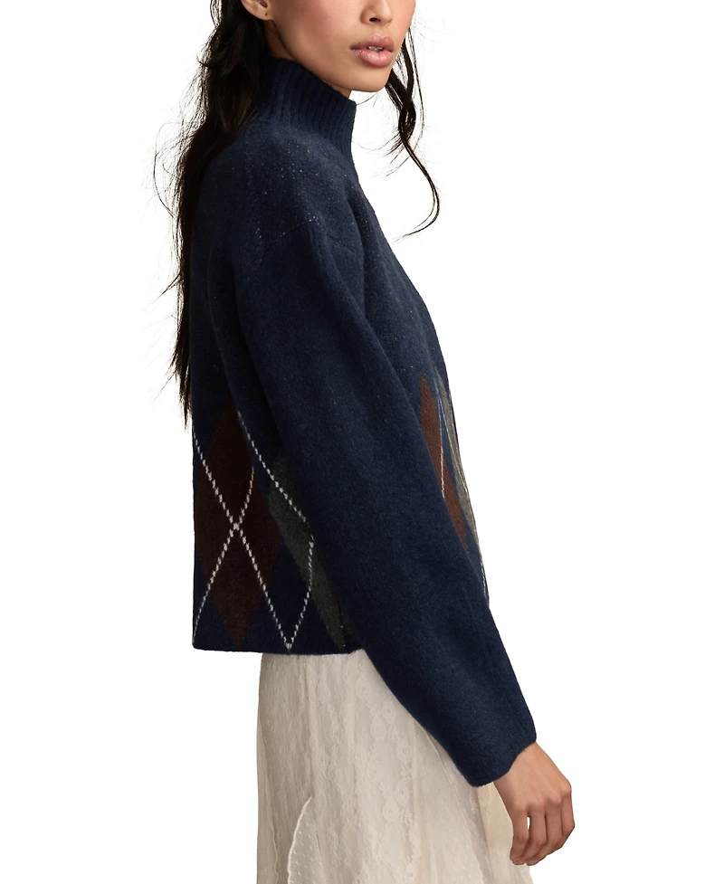 Lucky Brand Women's Argyle Mock Neck Sweater