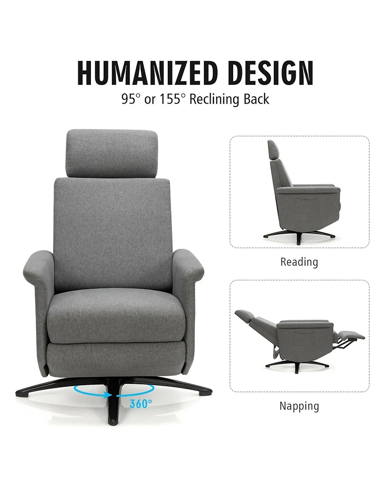 Gymax Massage Recliner Chair Swivel Single Sofa Lounge w/Adjustable Headrest