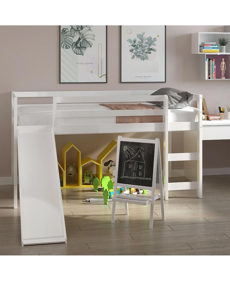 Gymax Twin Size Loft Bed with Slide Wood Low Sturdy Loft Bed Bedroom