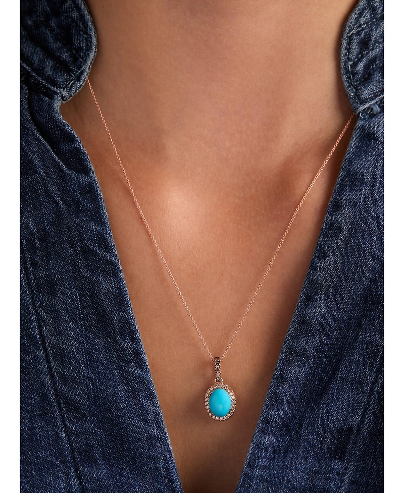Le Vian Robins Egg Blue Turquoise (2 ct. t.w.) & Diamond (1/4 Halo Adjustable 20" Pendant Necklace 14k Rose Gold