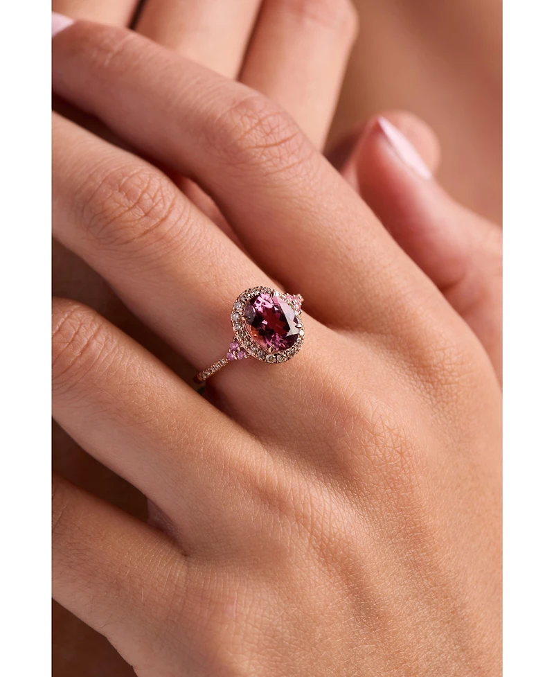 Le Vian Passion Fruit Tourmaline (1-1/2 ct. t.w.), Bubble Gum Pink Sapphire (1/10 ct. t.w.), & Nude Diamond (1/4 ct. t.w.) Halo Ring in 14k Rose Gold