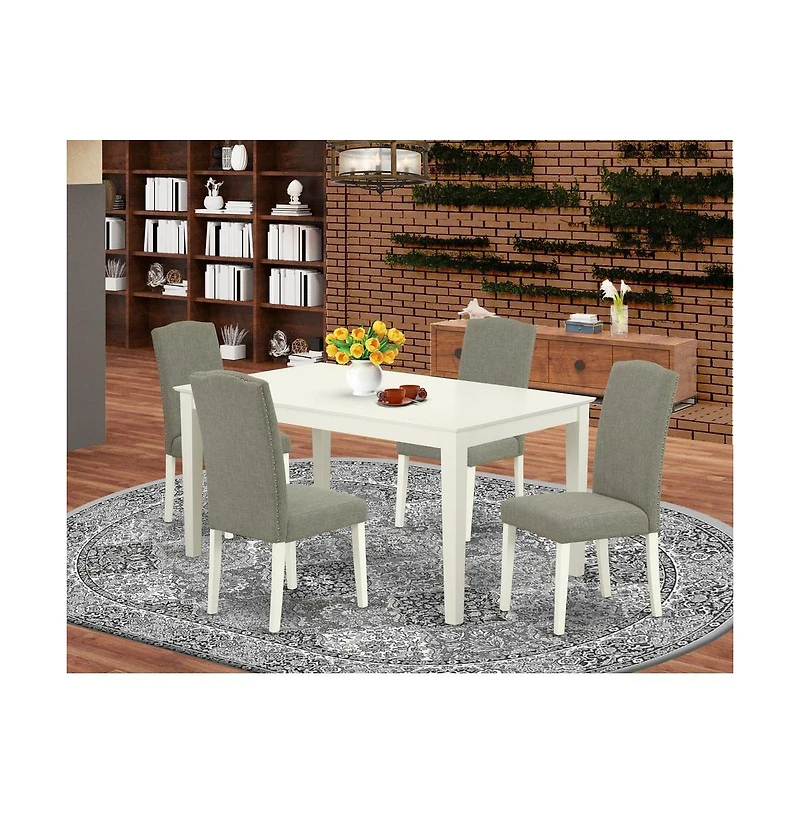 East West Furniture Dining Room Set Linen White