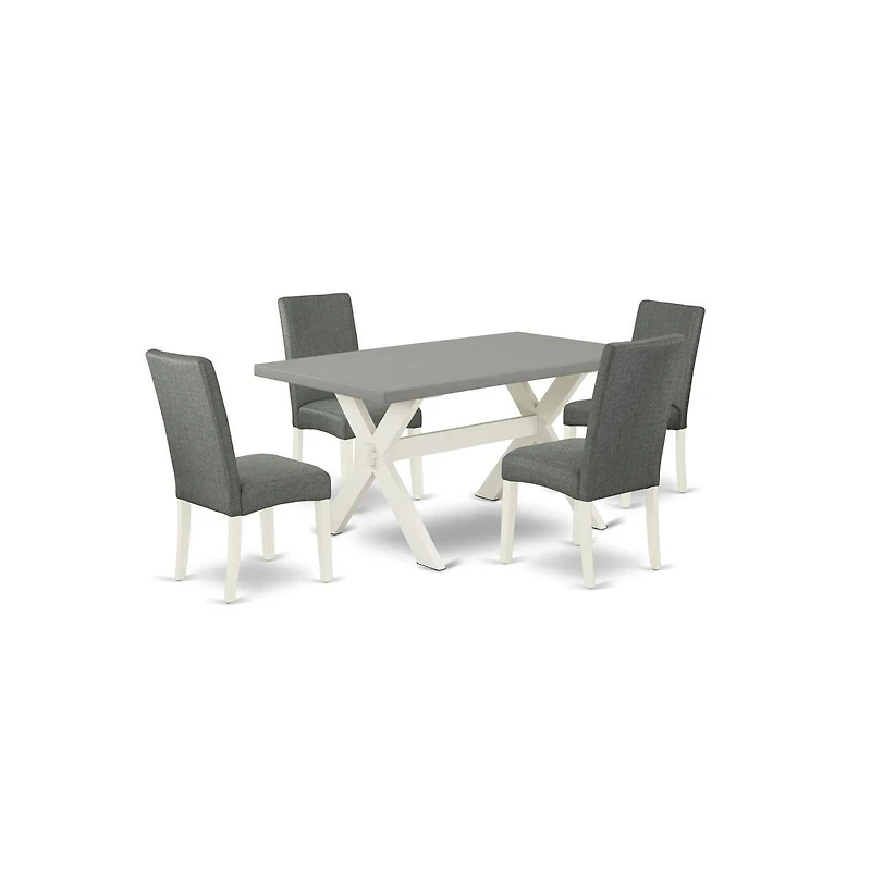 East West Furniture 5-Pc Dining Room Set - 4 Dining Padded Chairs and 1 Modern Rectangular Cement Breakfast Table Top with High Chair Back