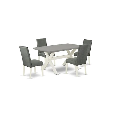 East West Furniture 5-Pc Dining Room Set - 4 Dining Padded Chairs and 1 Modern Rectangular Cement Breakfast Table Top with High Chair Back