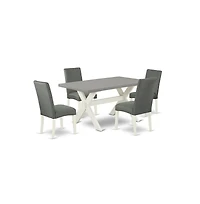 East West Furniture 5-Pc Dining Room Set - 4 Dining Padded Chairs and 1 Modern Rectangular Cement Breakfast Table Top with High Chair Back