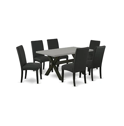 East West Furniture 7-Piece Modern Dining Set - 6 Upho lstered Dining Chairs with Linen Fabric Seat and Stylish Chair Back
