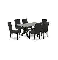 East West Furniture 7-Piece Modern Dining Set - 6 Upho lstered Dining Chairs with Linen Fabric Seat and Stylish Chair Back