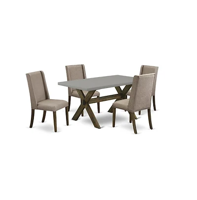 East West Furniture 5-Pc Dinette Set Included 4 Parson Chair Upholstered Seat and Stylish Chair Back and Rectangular Dining Table with Cement Color Ki