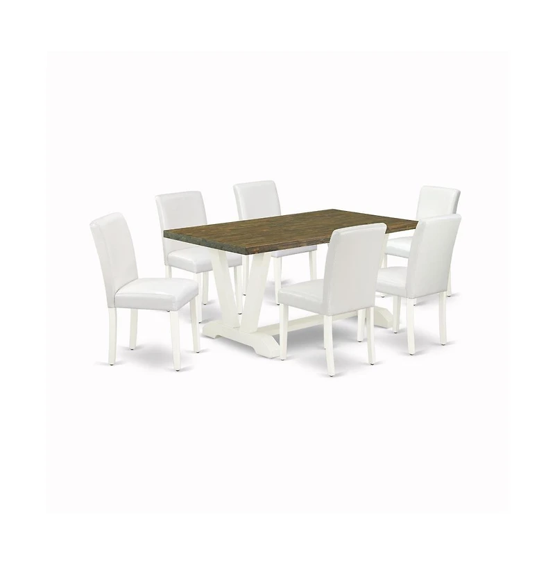 East West Furniture 7-Piece Modern Rectangular Dining Room Table Set an Outstanding Distressed Jacobean Kitchen Table Top and 6 Attractive Pu Leather