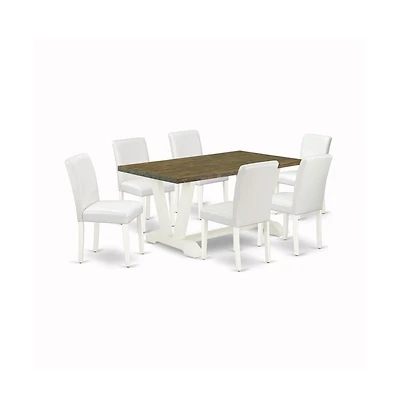 East West Furniture 7-Piece Modern Rectangular Dining Room Table Set an Outstanding Distressed Jacobean Kitchen Table Top and 6 Attractive Pu Leather