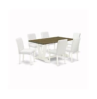 East West Furniture 7-Piece Modern Rectangular Dining Room Table Set an Outstanding Distressed Jacobean Kitchen Table Top and 6 Attractive Pu Leather