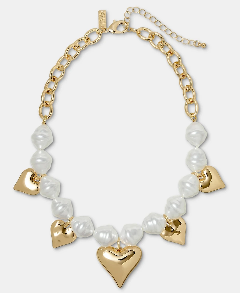 I.n.c. International Concepts Heart Charm Imitation Pearl Beaded Statement Necklace, 16" + 3" extender, Macy's Exclusive
