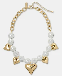 I.n.c. International Concepts Heart Charm Imitation Pearl Beaded Statement Necklace, 16" + 3" extender, Macy's Exclusive