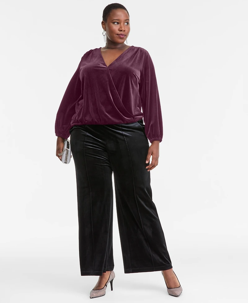 I.n.c. International Concepts Plus Velvet V-Neck Top, Macy's Exclusive