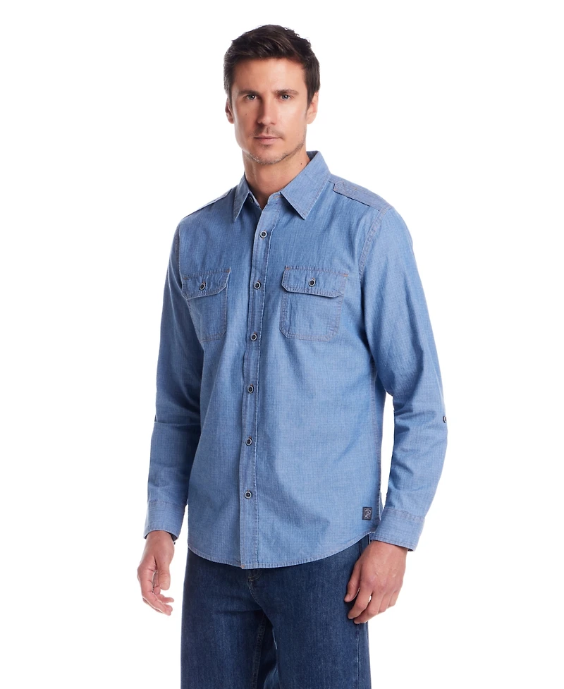 Weatherproof Vintage Men's Roll Up Sleeve Ripstop Denim Shirt