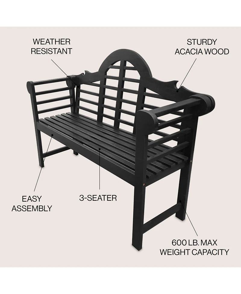 Lutyens 51.2" 3-Seat Arched 600-Lbs Support Acacia Wood Outdoor Garden Patio Bench