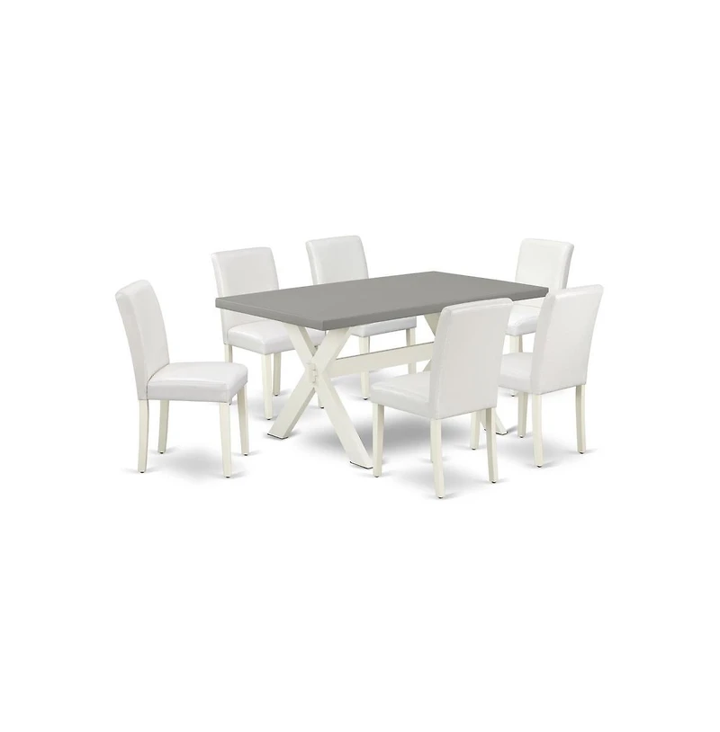 East West Furniture 7-Piece Beautiful Rectangular Dining Room Table Set an Excellent Cement Color Kitchen Tabletop and 6 Lovely Leather Parson Chairs