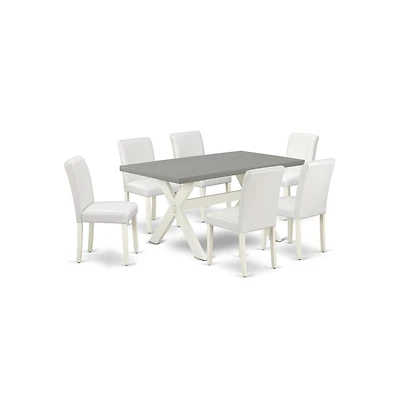 East West Furniture 7-Piece Beautiful Rectangular Dining Room Table Set an Excellent Cement Color Kitchen Tabletop and 6 Lovely Leather Parson Chairs