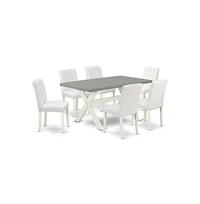 East West Furniture 7-Piece Beautiful Rectangular Dining Room Table Set an Excellent Cement Color Kitchen Tabletop and 6 Lovely Leather Parson Chairs