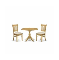 East West Furniture 3 Piece Kitchen Dining Table Set - Oak Breakfast Table and 2 Oak Linen Fabric Dining Chairs with Slatted Back - Oak Finish