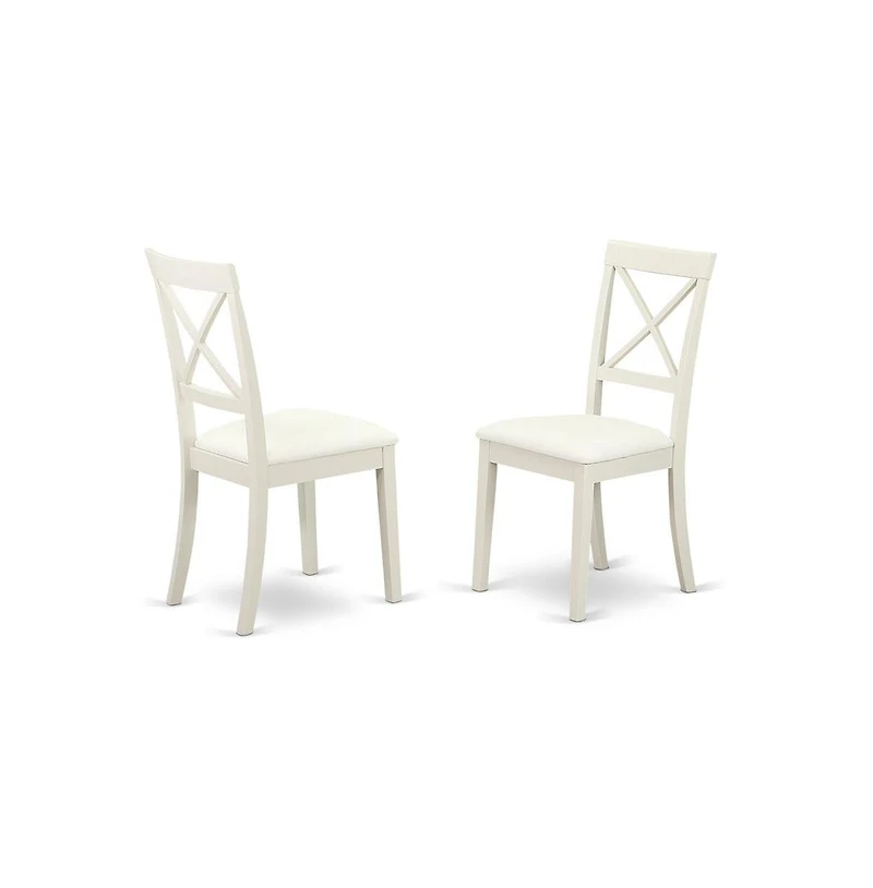 East West Furniture 5 Piece Dining Room Set Includes 1 Drop Leaves Dining Room Table and 4 Linen White Faux Leather Mid Century Dining Chairs with X-B