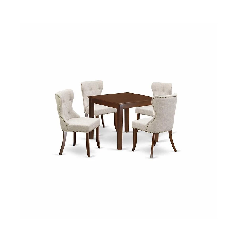 East West Furniture kitchen table set of 4 wonderful indoor dining chairs using Linen Fabric Doeskin color and a gorgeous Square kitchen table with Ma