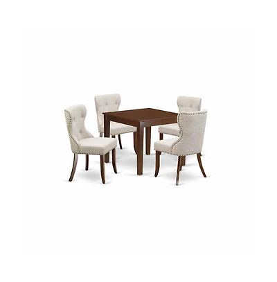 East West Furniture kitchen table set of 4 wonderful indoor dining chairs using Linen Fabric Doeskin color and a gorgeous Square kitchen table with Ma