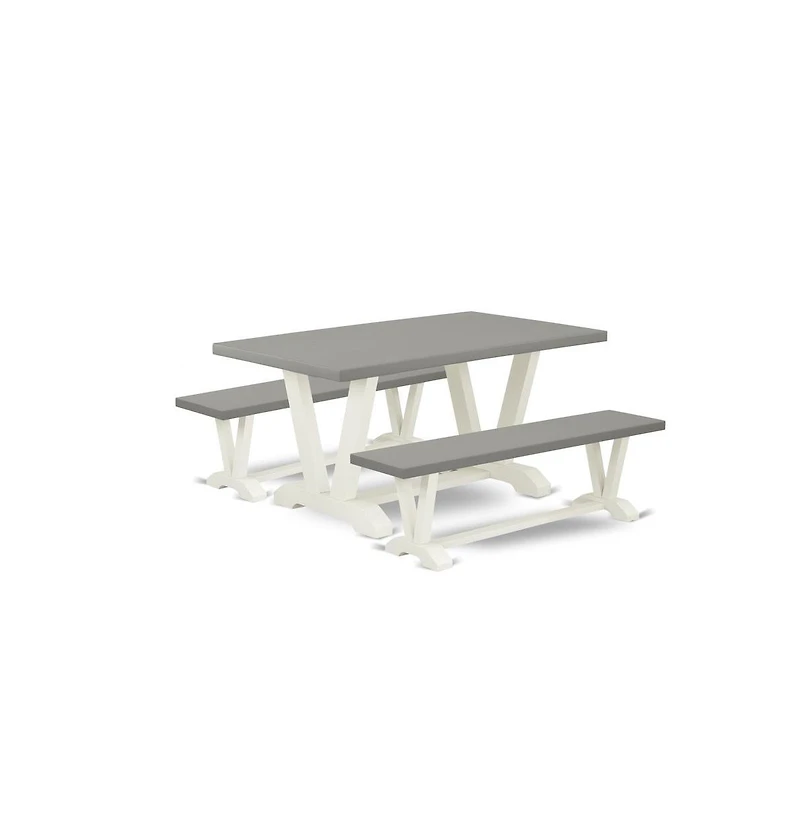 East West Furniture 3 Piece Small Dining Table Set for 4 - 1 Cement Dinning Table and 2 Kitchen Bench - Stable and Sturdy Constructed