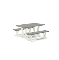 East West Furniture 3 Piece Small Dining Table Set for 4 - 1 Cement Dinning Table and 2 Kitchen Bench - Stable and Sturdy Constructed